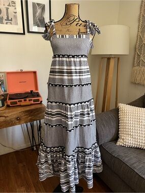 Veronica Beard 'Quartz' Striped Cotton Maxi Dress, Black Multi - Size XS